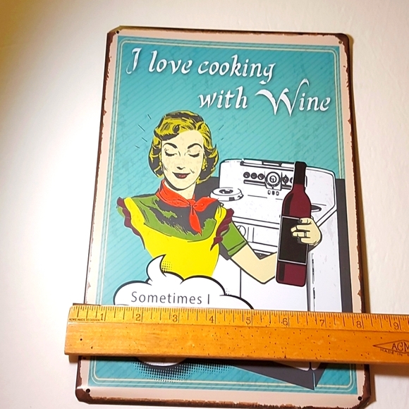 5 for $25- Retro 1950's Style 'I Love Cooking with Wine' Tin Sign - Picture 3 of 8